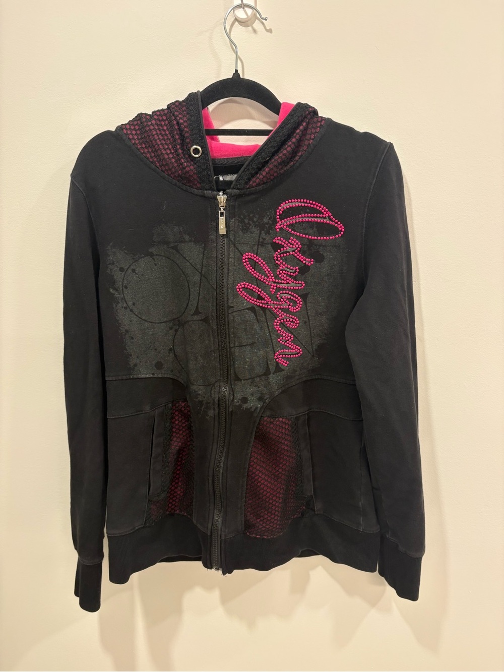 Y2K Women’s' Black & Pink Hooded Zip Jacket - Casual Everyday Coat